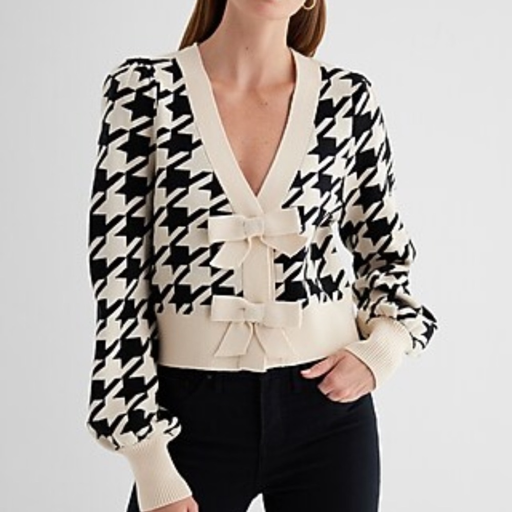 Express Black and Cream Houndstooth Cardigan